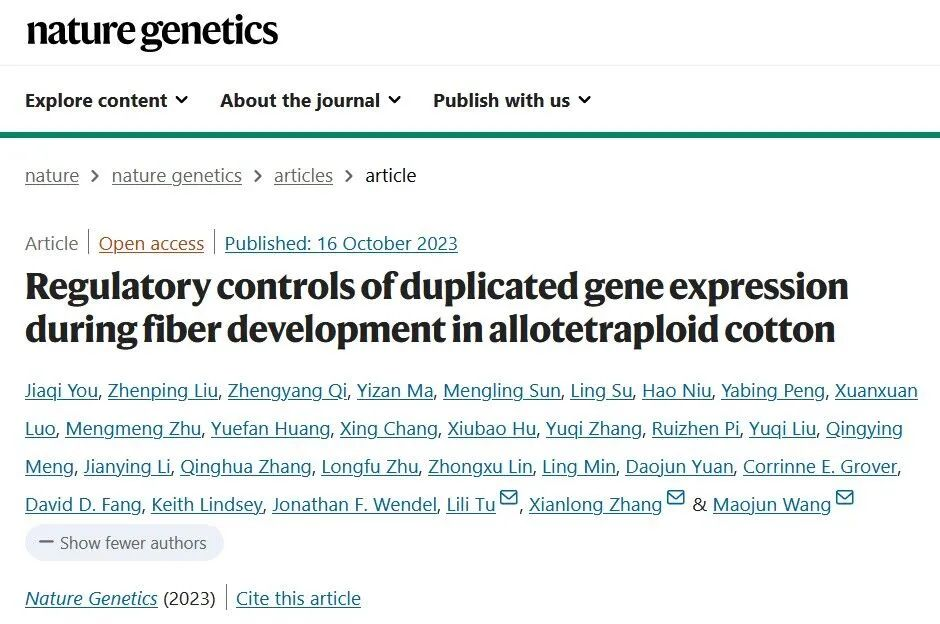 Nature Genetics|华中农大棉花团队解析纤维发育的亚基因组动态协同调控机制推动优质棉基因组育种